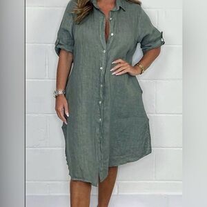 100% Linen Shirt Dress - Made in Italy
